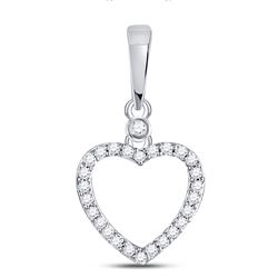 Womens Round Diamond Heart Outline Pendant 1/12 Cttw 10kt White Gold - REF-6F5W
