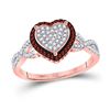 Image 1 : Womens Round Red Color Enhanced Diamond Heart Ring 1/3 Cttw 10kt Rose Gold - REF-25W9K