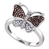 Image 1 : Womens Brown Round Diamond Cluster Butterfly Bug Ring 1/5 Cttw 10k White Gold - REF-20H9R
