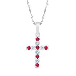 Womens Round Lab-Created Ruby Faith Cross Pendant 3/8 Cttw 10kt White Gold - REF-12W9K