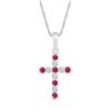 Image 1 : Womens Round Lab-Created Ruby Faith Cross Pendant 3/8 Cttw 10kt White Gold - REF-12W9K