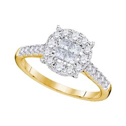 Princess Round Diamond Cluster Bridal Wedding Engagement Ring 3/4 Cttw 14kt Yellow Gold - REF-59A9M