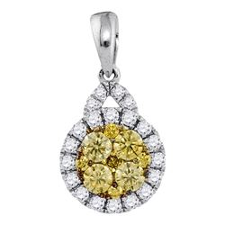 Womens Round Yellow Diamond Circle Cluster Pendant 5/8 Cttw 14kt White Gold - REF-49F9W