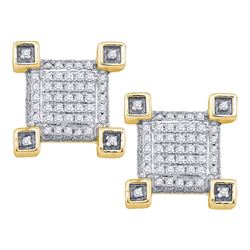 Mens Round Diamond Cluster Earrings 1/5 Cttw 10kt Yellow Gold - REF-19R5X