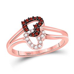 Womens Round Red Color Enhanced Diamond Double Heart Ring 1/6 Cttw 10kt Rose Gold - REF-10W5K