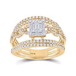 Womens Baguette Diamond Cluster Chain Link Ring 7/8 Cttw 14kt Yellow Gold - REF-82M9H
