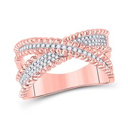 Womens Round Diamond Beaded Crossover Band Ring 1/3 Cttw 14kt Rose Gold - REF-34N9F