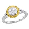 Image 1 : Womens Round Yellow Diamond Cluster Ring 3/4 Cttw 18kt White Gold - REF-93W9K