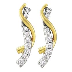 Womens Round Diamond Journey Earrings 1/2 Cttw 14kt Yellow Gold - REF-41X5A