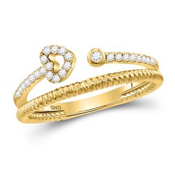 Womens Round Diamond Heart Stackable Band Ring 1/6 Cttw 10kt Yellow Gold - REF-18X9A
