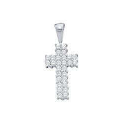 Womens Round Diamond Simple Cross Religious Pendant 1/4 Cttw 14kt White Gold - REF-16Y9N