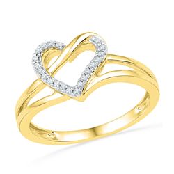 Womens Round Diamond Heart Outline Ring 1/20 Cttw 10kt Yellow Gold - REF-14K5Y