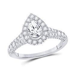 Pear Diamond Halo Bridal Wedding Engagement Ring 1-1/4 Cttw 14kt White Gold - REF-155H5R