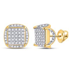 Mens Round Diamond Square Stud Earrings 1/3 Cttw 10kt Yellow Gold - REF-17A5M