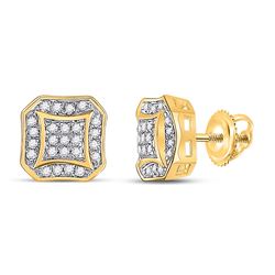 Mens Round Diamond Square Cluster Earrings 1/6 Cttw 10kt Yellow Gold - REF-14W9K