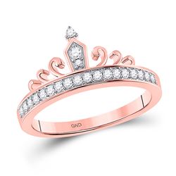 Womens Round Diamond Crown Tiara Band Ring 1/5 Cttw 10kt Rose Gold - REF-18H5R