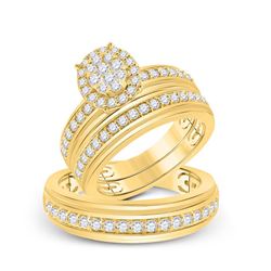 His Hers Round Diamond Cluster Matching Wedding Set 1-1/5 Cttw 14kt Yellow Gold - REF-140A9M