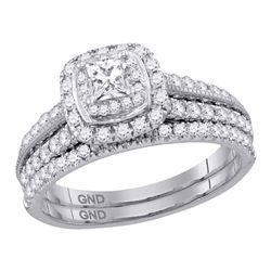Princess Diamond Bridal Wedding Ring Band Set 1 Cttw 14kt White Gold - REF-123H5R