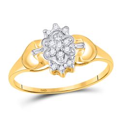 Womens Round Diamond Oval Cluster Ring 1/10 Cttw 10kt Yellow Gold - REF-10W9K