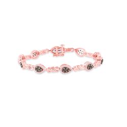 Womens Round Brown Diamond Fashion Bracelet 2 Cttw 10kt Rose Gold - REF-126F9W
