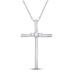 Womens Round Diamond Cross Pendant 1/6 Cttw 10kt White Gold - REF-18X5A