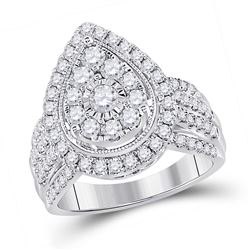 Womens Round Diamond Teardrop Cluster Ring 1-1/2 Cttw 14kt White Gold - REF-129Y5N