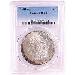 1881-S $1 Morgan Silver Dollar Coin PCGS MS64 Nice Toning