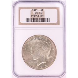 1925 $1 Peace Silver Dollar Coin NGC MS65
