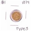 Image 1 : 1874 Type 3 $1 Indian Princess Head Gold Dollar Coin