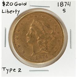 1874-S $20 Liberty Head Double Eagle Gold Coin