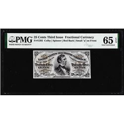 1863 Twenty-Five Cents Third Issue Fractional Currency Note PMG Gem Uncirculated 65EPQ