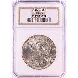1924 $1 Peace Silver Dollar Coin NGC MS65