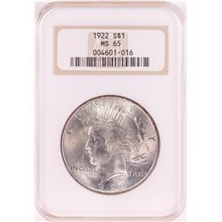 1922 $1 Peace Silver Dollar Coin NGC MS65