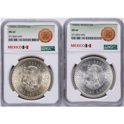 Lot of (2) 1948Mo Mexico 5 Pesos Silver Coins NGC MS64