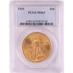 1925 $20 St. Gaudens Double Eagle Gold Coin PCGS MS65