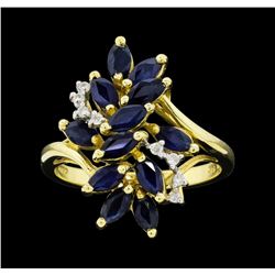14KT Yellow Gold Ladies 1.50 ctw Sapphire and Diamond Waterfall Ring
