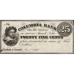 1862 Twenty Five Cents Chatham 4 Corners Columbia, NY Obsolete Bank Note