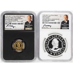 1792-2017 Half Disme 1/10 oz. Gold & 1oz. Silver Medals NGC PF70 W/ Moy Signature Set