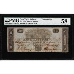 1810's $10 Bank of Auburn NY "Counterfeit" Obsolete Note PMG Ch. About Uncirculated 58