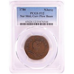 1786 New Jersey Narrow Shield Curved Beam Colonial Coin PCGS F12