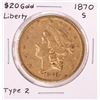Image 1 : 1870-S Type 2 $20 Liberty Head Double Eagle Gold Coin
