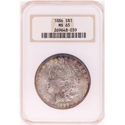 1886 $1 Morgan Silver Dollar Coin NGC MS65 Nice Toning Old Holder