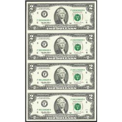 Uncut Sheet of (4) 1995 $2 Federal Reserve Notes Atlanta