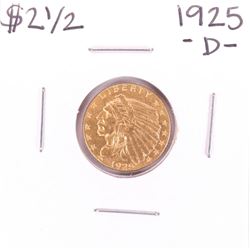 1925-D $2 1/2 Indian Head Quarter Eagle Gold Coin