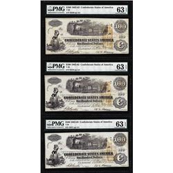 (3) Consecutive 1862 $100 Confederate States of America Notes PMG Ch. Uncirculated 63EPQ