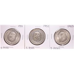 Lot of 1951-1953 Mexico Cinco Pesos Silver Coins