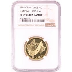1981 Proof Canada $100 National Anthem 1/2 oz Gold Coin NGC PF 69 Ultra Cameo