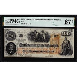 1862 $100 Confederate States of America Note T-41 PMG Superb Gem Uncirculated 67EPQ