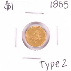 1855 Type 2 $1 Liberty Head Gold Dollar Coin
