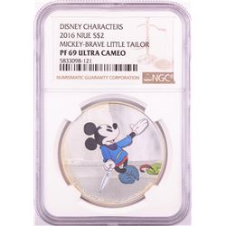 2016 Niue $2 Proof Disney Mickey-Brave Little Tailor Silver Coin NGC PF69 Ultra Cameo